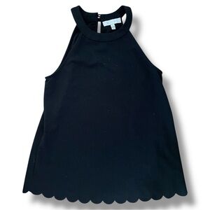 Eri + Ali Anthropologie Black Top Size XS Oversized Boho Scalloped hem EUC